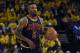 Jun 4, 2015; Oakland, CA, USA; Cleveland Cavaliers guard J.R. Smith (5) brings the ball up court during the second quarter against the Golden State Warriors in game one of the NBA Finals at Oracle Arena. Mandatory Credit: Kyle Terada-USA TODAY Sports