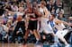 DALLAS, TX - APRIL 15: LaMarcus Aldridge #12 of the Portland Trail Blazers posts up against Dirk Nowitzki #41 of the Dallas Mavericks on April 15, 2015 at the American Airlines Center in Dallas, Texas. NOTE TO USER: User expressly acknowledges and agrees