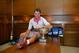 Stan Wawrinka poses with the French Open trophy in the locker room.