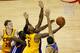 CLEVELAND, OH - JUNE 11: J.R. Smith #5 of the Cleveland Cavaliers goes to the basket against the Golden State Warriors in Game Four of the 2015 NBA Finals on June 11, 2015 at Quicken Loans Arena in Cleveland. Ohio. NOTE TO USER: User expressly acknowled