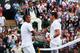 LONDON, ENGLAND - JULY 02: Milos Raonic of Canada shakes hands with Nick Kyrgios after their Gentlemen's Singles quarter-final match on day nine of the Wimbledon Lawn Tennis Championships at the All England Lawn Tennis and Croquet Club at Wimbledon on