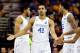 CLEVELAND, OH - MARCH 26: Trey Lyles #41 of the Kentucky Wildcats reacts with teammates after a play in the first half against the West Virginia Mountaineers during the Midwest Regional semifinal of the 2015 NCAA Men's Basketball Tournament at Quicken Loa