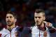 LEON, SPAIN - JUNE 11: Goalkeeper David de Gea (R) of Spain listen to the Spanish national anthem embraced to his teammate Sergio Ramos (R) during the international friendly match between Spain and Costa Rica at Reino de Leon Stadium on June 11, 2015 in L