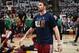 CLEVELAND, OH - APRIL 21: Kevin Love #0 of the Cleveland Cavaliers warms up before Game Two of the Eastern Conference Quarterfinals against the Boston Celtics during the 2015 NBA Playoffs on April 21, 2015 at Quicken Loans Arena in Cleveland, Ohio. NOTE