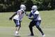 May 27, 2015; Dallas, TX, USA; Dallas Cowboys tackle La'el Collins (71) works with lineman Chaz Green (79) during OTAs at Dallas Cowboys Headquarters. Mandatory Credit: Matthew Emmons-USA TODAY Sports