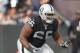 December 21, 2014; Oakland, CA, USA; Oakland Raiders guard Gabe Jackson (66) during the first quarter against the Buffalo Bills at O.co Coliseum. The Raiders defeated the Bills 26-24. Mandatory Credit: Kyle Terada-USA TODAY Sports