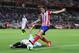 SEVILLE, SPAIN - AUGUST 18: Felipe Luis (R) of Club Atletico de Madrid is tackled by Federico Fazio of Sevilla FC during the La Liga match between Sevilla FC and Club Atletico de Madrid at Estadio Ramon Sanchez Pizjuan on August 18, 2013 in Seville, Spai