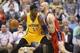 Apr 14, 2015; Indianapolis, IN, USA; Indiana Pacers center Roy Hibbert (55) posts up against Washington Wizards center Marcin Gortat (4) at Bankers Life Fieldhouse. Mandatory Credit: Brian Spurlock-USA TODAY Sports