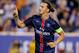 HARRISON, NJ - JULY 21: Zlatan Ibrahimovic #10 of Paris Saint-Germain celebrates his goal in the second half against AFC Fiorentina during the International Champions Cup at Red Bull Arena on July 21, 2015 in Harrison, New Jersey.Paris Saint-Germain defe