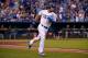 KANSAS CITY, MO - JULY 22: Eric Hosmer #35 of the Kansas City Royals runs to first after hitting a home run in the fourth inning against the Pittsburgh Pirates at Kauffman Stadium on July 22, 2015 in Kansas City, Missouri. (Photo by Ed Zurga/Getty Images