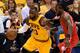 CLEVELAND, OH - MAY 26: LeBron James #23 of the Cleveland Cavaliers handles the ball against DeMarre Carroll #5 of the Atlanta Hawks in the first quarter during Game Four of the Eastern Conference Finals of the 2015 NBA Playoffs at Quicken Loans Arena on