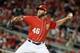 Oct 4, 2014; Washington, DC, USA; Washington Nationals relief pitcher Matt Thornton (46) pitches in the 11th inning against the San Francisco Giants in game two of the 2014 NLDS playoff baseball game at Nationals Park. Mandatory Credit: H. Darr Beiser-USA