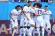 MONTREAL, QC - AUGUST 1: Players of PSG celebrate their first goal scored by Serge Aurier during the 2015 Trophee des Champions between Paris Saint-Germain (PSG) and Olympique Lyonnais (OL) at Stade Saputo on August 1, 2015 in Montreal, Quebec, Canada. (