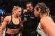 RIO DE JANEIRO, BRAZIL - AUGUST 01: UFC strawweight champion Ronda Rousey of the United States Bethe Correia of Brazil face off in their UFC women's bantamweight championship bout during the UFC 190 event inside HSBC Arena on August 1, 2015 in Rio de Jan