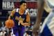 Jul 13, 2015; Las Vegas, NV, USA; Los Angeles Lakers guard D'Angelo Russell (1) dribbles the ball during an NBA Summer League game against the Knicks at Thomas & Mack Center. The Knicks won 76-66. Mandatory Credit: Stephen R. Sylvanie-USA TODAY Sports