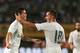 GUANGZHOU, CHINA - JULY 27: James Rodriguez of Real Madrid celebrates his goal with Lucas Vazquez and other teammates during the match of International Champions Cup match between Real Madrid and FC Internazionale at Tianhe Stadium on July 27, 2015 in Gua