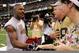 Horn with fans at the Saints' 2006 home opener back in New Orleans.