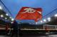LONDON, ENGLAND - AUGUST 24: An Arsenal flag is waved before the Barclays Premier League match between Arsenal and Liverpool at the Emirates Stadium on August 24, 2015 in London, United Kingdom. (Photo by Catherine Ivill - AMA/Getty Images)