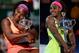 Serena Williams with the French Open and Australian Open trophies.