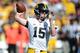 COLLEGE PARK, MD - OCTOBER 18: Jake Rudock #15 of the Iowa Hawkeyes passes the ball against the Maryland Terrapins at Byrd Stadium on October 18, 2014 in College Park, Maryland. (Photo by G Fiume/Maryland Terrapins/Getty Images)