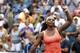 Sep 2, 2015; New York, NY, USA; Serena Williams of the United States waves to the crowd after her match against Kiki Bertens of the Netherlands (not pictured) on day three of the 2015 U.S. Open tennis tournament at USTA Billie Jean King National Tennis Ce