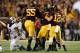 MINNEAPOLIS, MN - SEPTEMBER 3: The Minnesota Golden Gophers celebrate a sack as quarterback Trevone Boykin #2 of the TCU Horned Frogs reacts during the first quarter of the game on September 3, 2015 at TCF Bank Stadium in Minneapolis, Minnesota. (Photo by