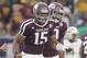Sep 5, 2015; Houston, TX, USA; Texas A&M Aggies defensive lineman Myles Garrett (15) celebrates his sack against Arizona State Sun Devils quarterback Mike Bercovici (2) (not pictured)in the first quarter at NRG Stadium. Mandatory Credit: Thomas B. Shea-U