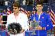 NEW YORK, NY - SEPTEMBER 13: Novak Djokovic of Serbia, right, and Roger Federer of Switzerland celebrate with thier trophies after their Men's Singles Final match on Day Fourteen of the 2015 US Open at the USTA Billie Jean King National Tennis Center on