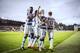 Gent's Benito Raman (2nd R) celebrates after scoring during the Belgian Jupiler Pro League football match between Zulte Waregem and KAA Gent in Waregem on September 12, 2015. AFP PHOTO / BELGA / JASPER JACOBS
--BELGIUM OUT-- (Photo credit should r
