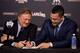 MIAMI, FL - NOVEMBER 19: Giancarlo Stanton signs a contract with the Miami Marlins as owner Jeffrey Loria looks on during a press conference at Marlins Park on November 19, 2014 in Miami, Florida. (Photo by Rob Foldy/Getty Images)