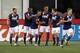Sep 16, 2015; Foxborough, MA, USA; New England Revolution celebrate a goal by midfielder Diego Fagundez (14) during the first half against the New York Red Bulls at Gillette Stadium. Mandatory Credit: Stew Milne-USA TODAY Sports