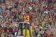 Sep 12, 2015; Los Angeles, CA, USA; Southern California Trojans tailback Tre Madden (23) directs the Spirit of Troy marching band after the game against the Idaho Vandals at Los Angeles Memorial Coliseum. Mandatory Credit: Kirby Lee-USA TODAY Sports