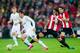 BILBAO, SPAIN - SEPTEMBER 23: Mateo Kovacic of Real Madrid CF duels for the ball with Raul Garcia of Athletic Club Bilbao during the La Liga match between Athletic Club Bilbao and Real Madrid CF at San Mames Stadium on September 23, 2015 in Bilbao, Spain.