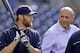 Former Cubs hurler Andrew Cashner and Padres team president Mike Dee.