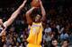 HONOLULU, HI - OCTOBER 4: Kobe Bryant #24 of the Los Angeles Lakers shoots against the Utah Jazz during a preseason game at the Stan Sheriff Center on October 4, 2015 in Honolulu, Hawaii. NOTE TO USER: User expressly acknowledges and agrees that, by downl