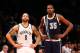 NEW YORK, NY - DECEMBER 04: (NEW YORK DAILIES OUT) Deron Williams #8 of the Brooklyn Nets and Kevin Durant #35 of the Oklahoma City Thunder look on during a timeout of their game at Barclays Center on December 4, 2012 in the Brooklyn borough of New Yor