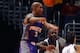 WASHINGTON - JANUARY 27: Stephon Marbury #3 of the Phoenix Suns passes the ball while being guarded by Michael Jordan #23 of the Washington Wizards during the game at MCI Center on January 27, 2003 in Washington, D.C. The Wizards won 98-93. NOTE TO USE