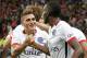 LILLE - AUGUST 7: Marco Verratti of PSG and Blaise Matuidi of PSG celebrates Lucas Moura's goal during the French Ligue 1 match between Lille OSC (LOSC) and Paris Saint-Germain (PSG) at Grand Stade Pierre Mauroy on August 7, 2015 in Lille, France. (Photo