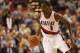 Oct 8, 2015; Portland, OR, USA; Portland Trail Blazers forward Al-Farouq Aminu (8) dribbles the ball against the Golden State Warriors at Moda Center at the Rose Quarter. Mandatory Credit: Jaime Valdez-USA TODAY Sports