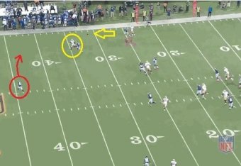 Kaepernick hits Boldin who has a step on his defender.