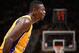 LAS VEGAS, NV - OCTOBER 13: Julius Randle #30 of the Los Angeles Lakers stands on the court during a preseason game against the Sacramento Kings at MGM Grand Garden Arena on October 13, 2015 in Las Vegas, Nevada. NOTE TO USER: User expressly acknowledges