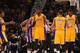 LAS VEGAS, NV - OCTOBER 13: Roy Hibbert #17 of the Los Angeles Lakers shakes his teammates hands during a preseason game against the Sacramento Kings at MGM Grand Garden Arena on October 13, 2015 in Las Vegas, Nevada. NOTE TO USER: User expressly acknowl