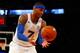 NEW YORK, NY - FEBRUARY 15: (NEW YORK DAILIES OUT) Carmelo Anthony #7 of the Eastern Conference in action against the Western Conference during the 2015 NBA All-Star Game at Madison Square Garden on February 15, 2015 in New York City. The Western Conf