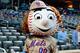 NEW YORK, NY - SEPTEMBER 15: (NEW YORK DAILIES OUT) New York Mets mascot Mr. Met wears a wig in honor of Jacob deGrom #48 before a game against the Miami Marlins at Citi Field on September 15, 2014 in the Flushing neighborhood of the Queens borough of
