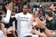 SAN ANTONIO, TX - OCTOBER 18: LaMarcus Aldridge #12 of the San Antonio Spurs is introduced before a preseason game against the Detroit Pistons on October 18, 2015 at the AT&T Center in San Antonio, Texas. NOTE TO USER: User expressly acknowledges and agr