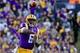Oct 3, 2015; Baton Rouge, LA, USA; LSU Tigers quarterback Brandon Harris (6) against the Eastern Michigan Eagles during the first quarter of a game at Tiger Stadium. Mandatory Credit: Derick E. Hingle-USA TODAY Sports