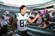 EAST RUTHERFORD, NJ - OCTOBER 18: Wide Receiver Eric Decker #87 of the New York Jets greets fans after the game against the Washington Redskins at MetLife Stadium on October 18, 2015 in East Rutherford, New Jersey. (Photo by Al Pereira/Getty Images for