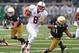 SOUTH BEND, IN - OCTOBER 04: Kevin Hogan #8 of the Standford Cardinal runs past Sheldon Day #91 of the Notre Dame Fighting Irish at Notre Dame Stadium on October 4, 2014 in South Bend, Indiana. Notre Dame defeated Stanford 17-14. (Photo by Jonathan Dani