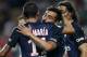 MONACO - AUGUST 30: Ezequiel Lavezzi of PSG celebrates his goal with Angel Di Maria of PSG during the French Ligue 1 match between AS Monaco and Paris Saint-Germain at Stade Louis II on August 30, 2015 in Monaco. (Photo by Jean Catuffe/Getty Images)