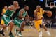 LA Lakers guard Kobe Bryant (R) tries to get past Boston Celtics players Ray Allen (L) and Tony Allen (R) during game one of the NBA finals against the Boston Celtics at the Staples Center in Los Angeles on June 3, 2010. The defending champion Los Angele
